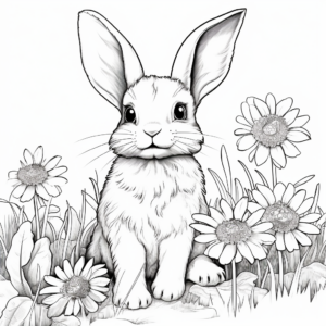Detailed Bunny and Daisy Coloring Pages for Adults 1