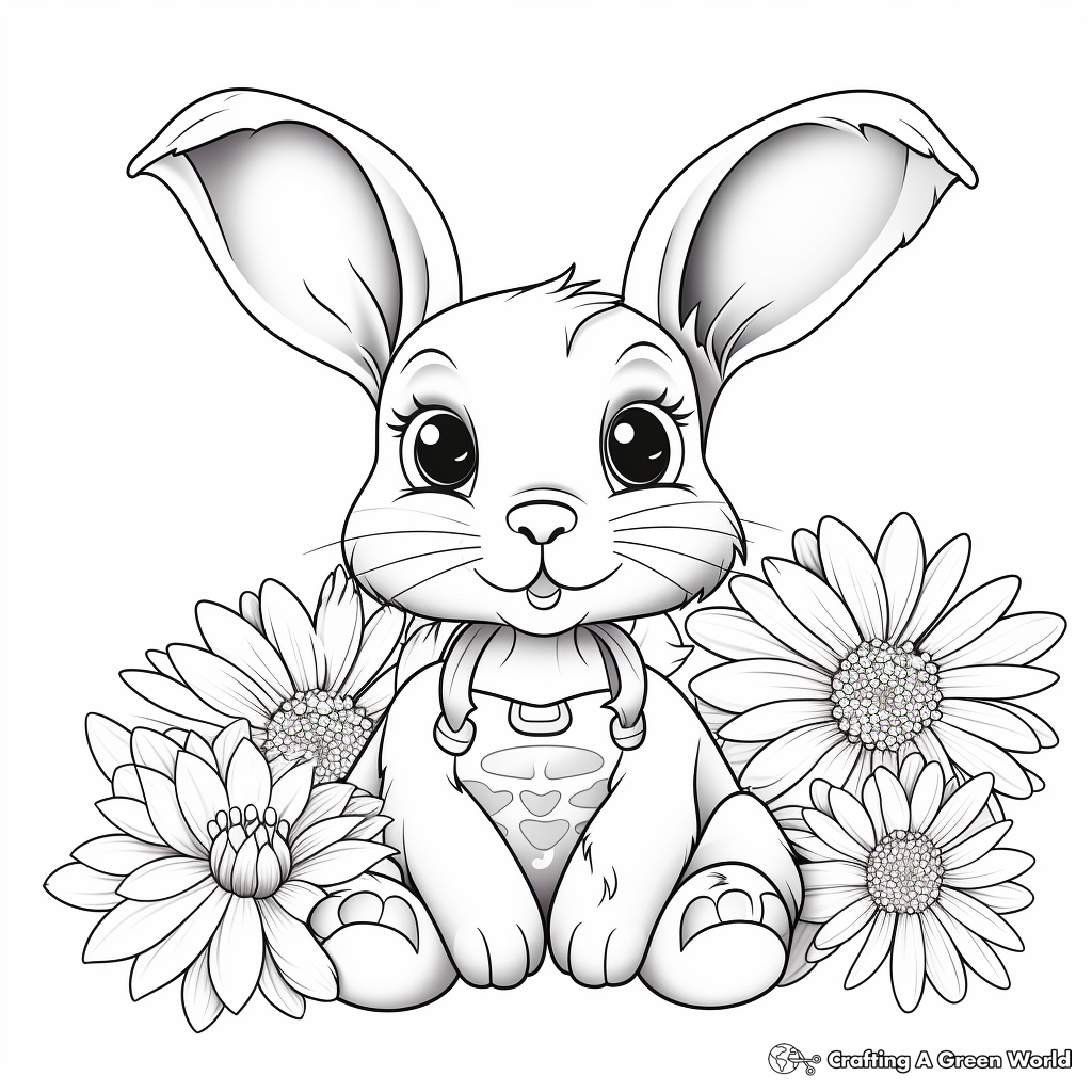 Detailed Bunny and Daisy Coloring Pages for Adults 2