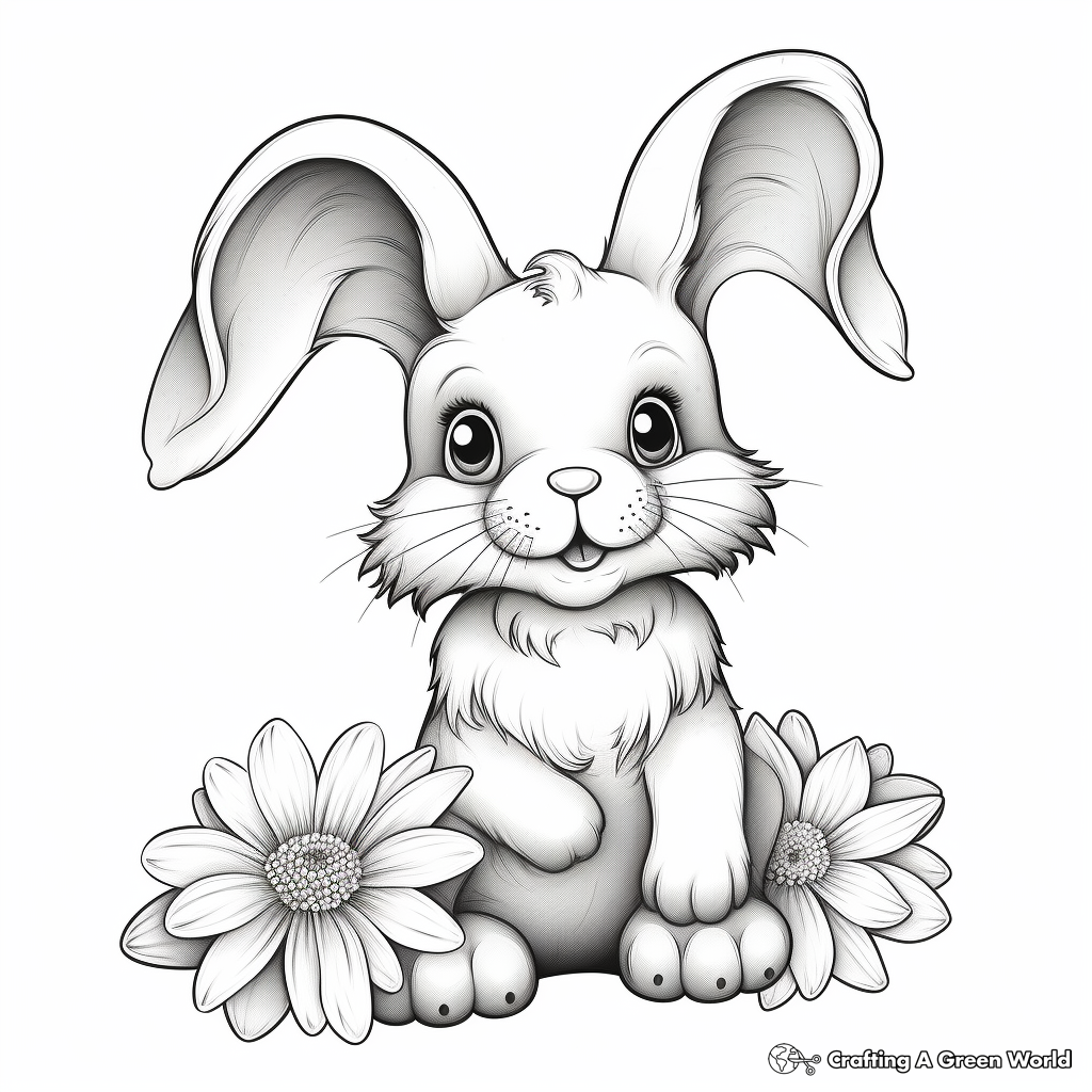 Detailed Bunny and Daisy Coloring Pages for Adults 3