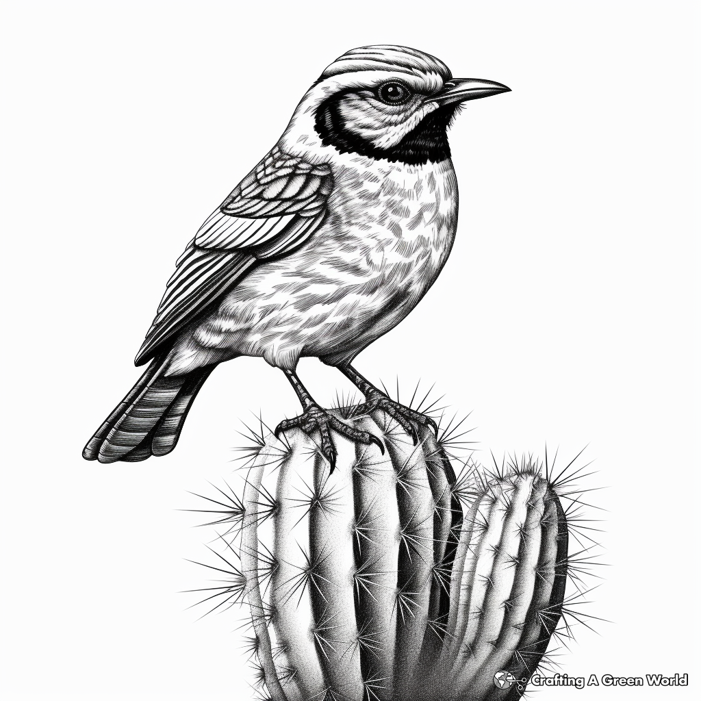 Detailed Cactus Wren Coloring Pages 2
