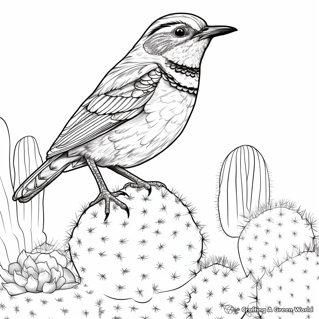 Detailed Cactus Wren Coloring Pages 4