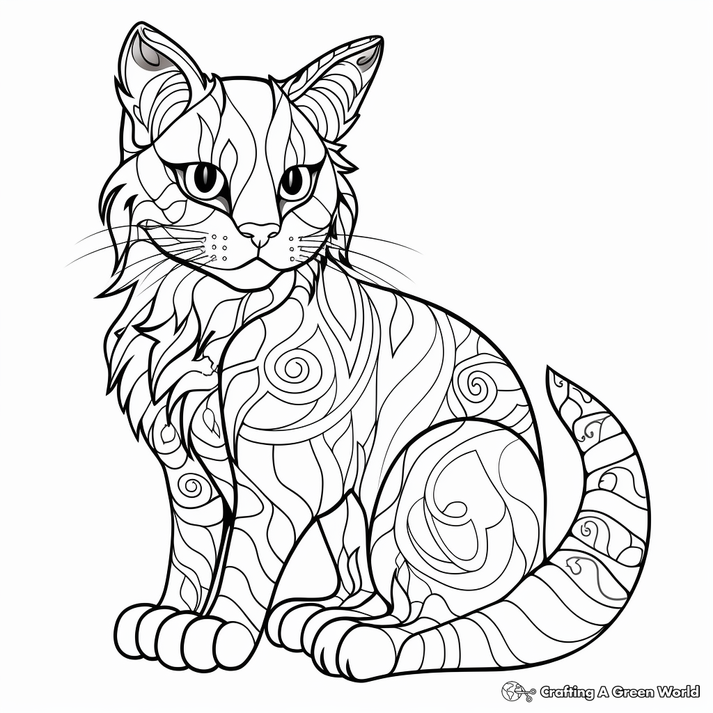 Detailed Calico Adult Cat Coloring Sheets 2