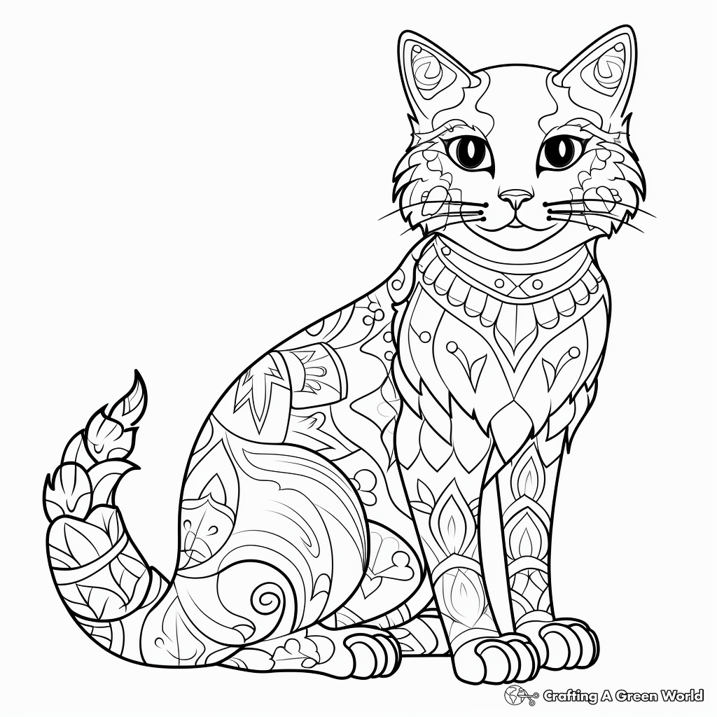 Detailed Calico Adult Cat Coloring Sheets 3