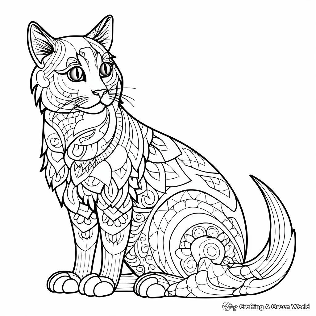 Detailed Calico Adult Cat Coloring Sheets 4