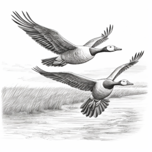 Detailed Canada Geese in Flight Coloring Pages for Adults 3
