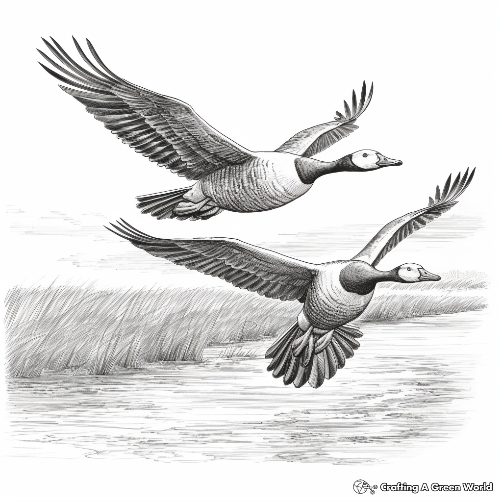Detailed Canada Geese in Flight Coloring Pages for Adults 3