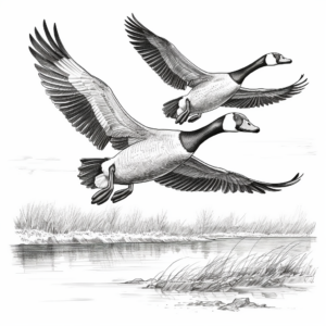Detailed Canada Geese in Flight Coloring Pages for Adults 4