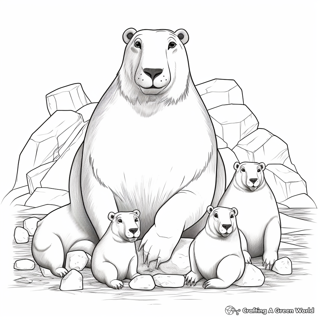 Detailed Capybara Family Coloring Pages 2