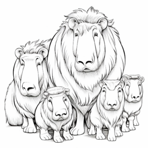 Detailed Capybara Family Coloring Pages 3