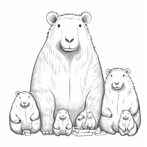 Detailed Capybara Family Coloring Pages 4