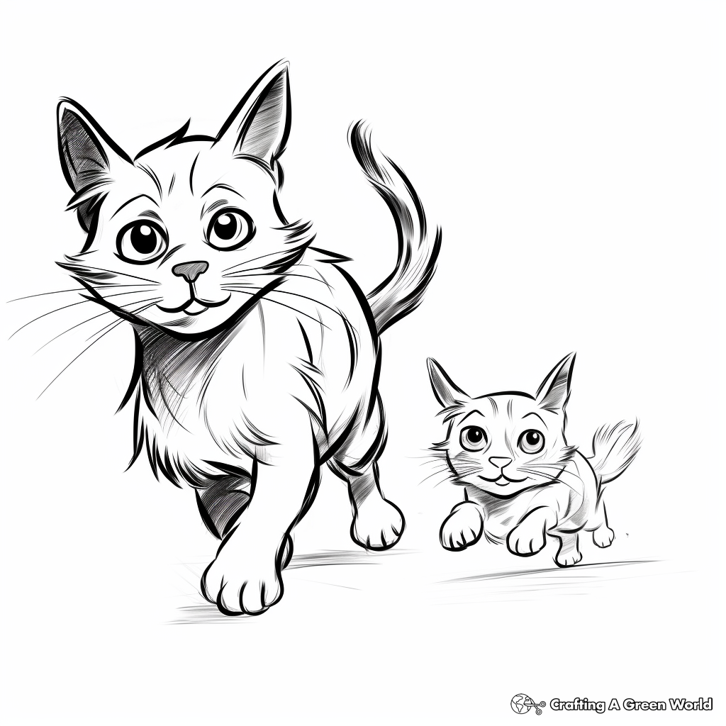 Detailed Cat and Mouse Chase Coloring Pages 1
