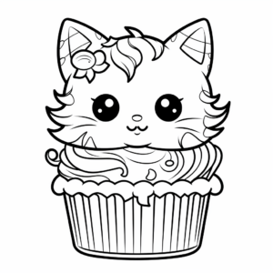 Detailed Cat Cupcake Coloring Pages for Adults 1