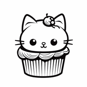 Detailed Cat Cupcake Coloring Pages for Adults 2
