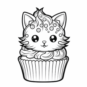 Detailed Cat Cupcake Coloring Pages for Adults 3