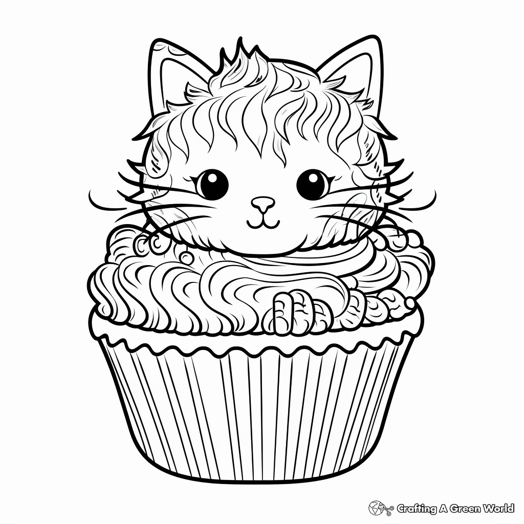 Detailed Cat Cupcake Coloring Pages for Adults 4