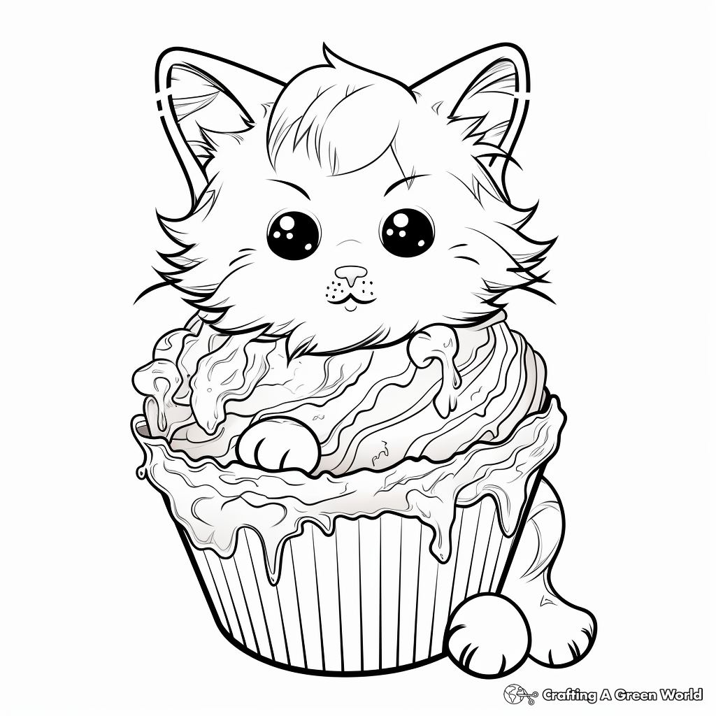 Detailed Cat Ice Cream Sundae Coloring Pages 2