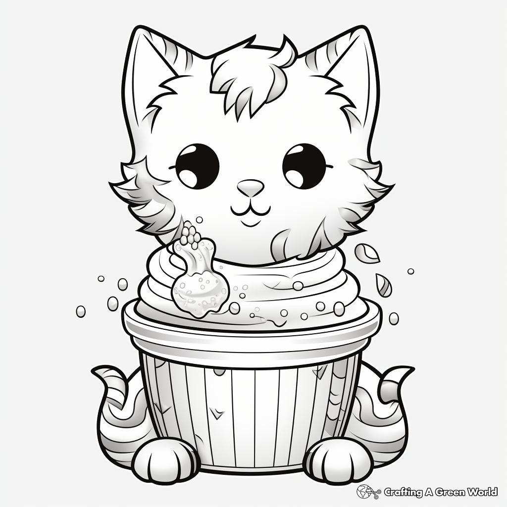 Detailed Cat Ice Cream Sundae Coloring Pages 4