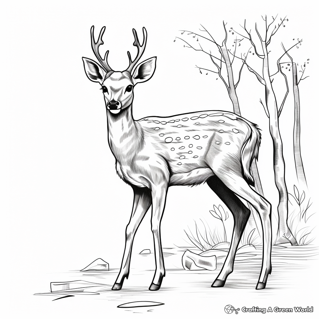 Detailed Chital or Spotted Deer Coloring Pages 1
