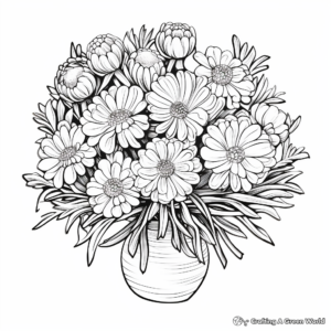 Detailed Chrysanthemum Bouquet Coloring Pages for Adults 2