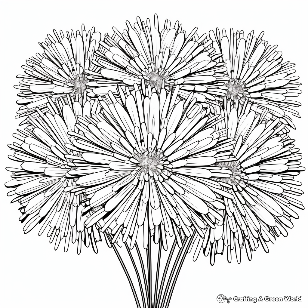 Detailed Chrysanthemum Fireworks Coloring Pages for Adults 4