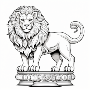 Detailed Circus Lion on Pedestal Coloring Pages 1