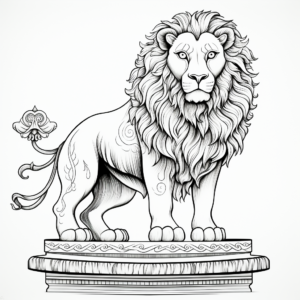 Detailed Circus Lion on Pedestal Coloring Pages 2