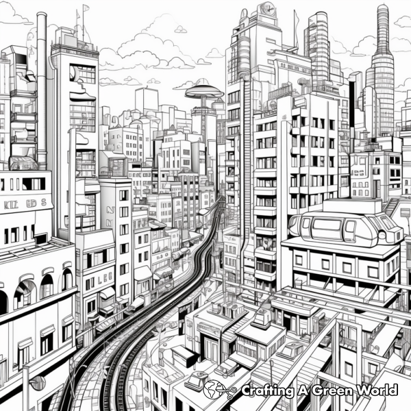 Detailed Cityscape Coloring Pages 1