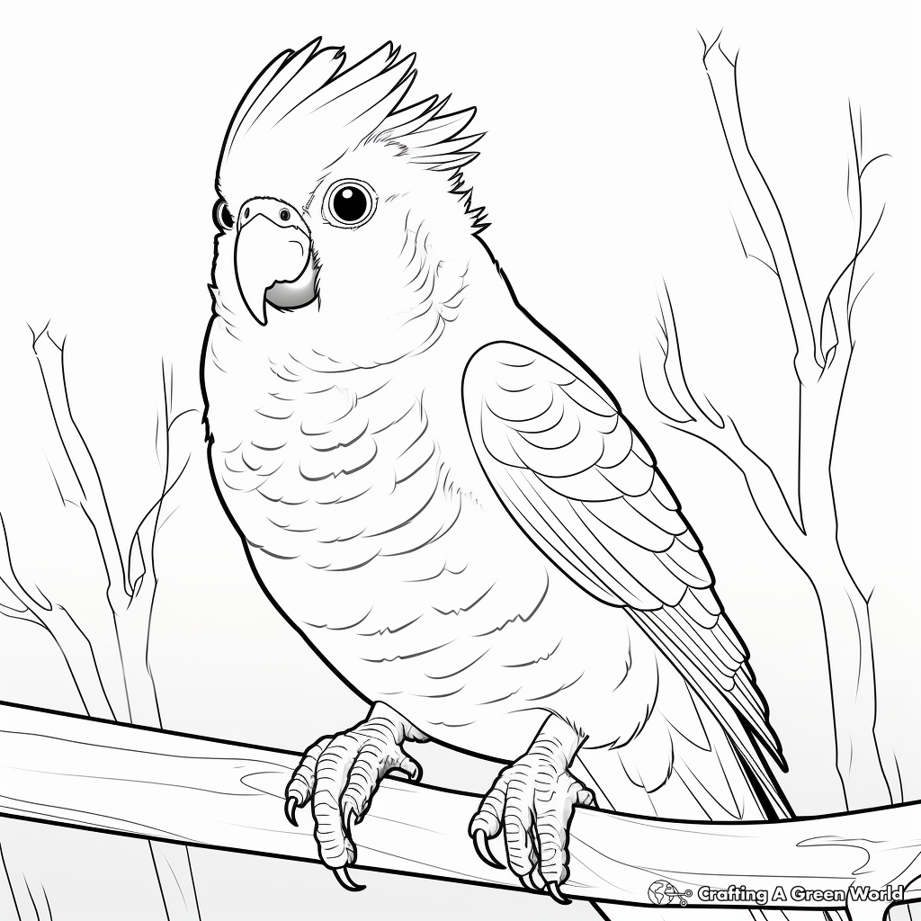 Detailed Cockatiel in its Natural Habitat Coloring Pages 1