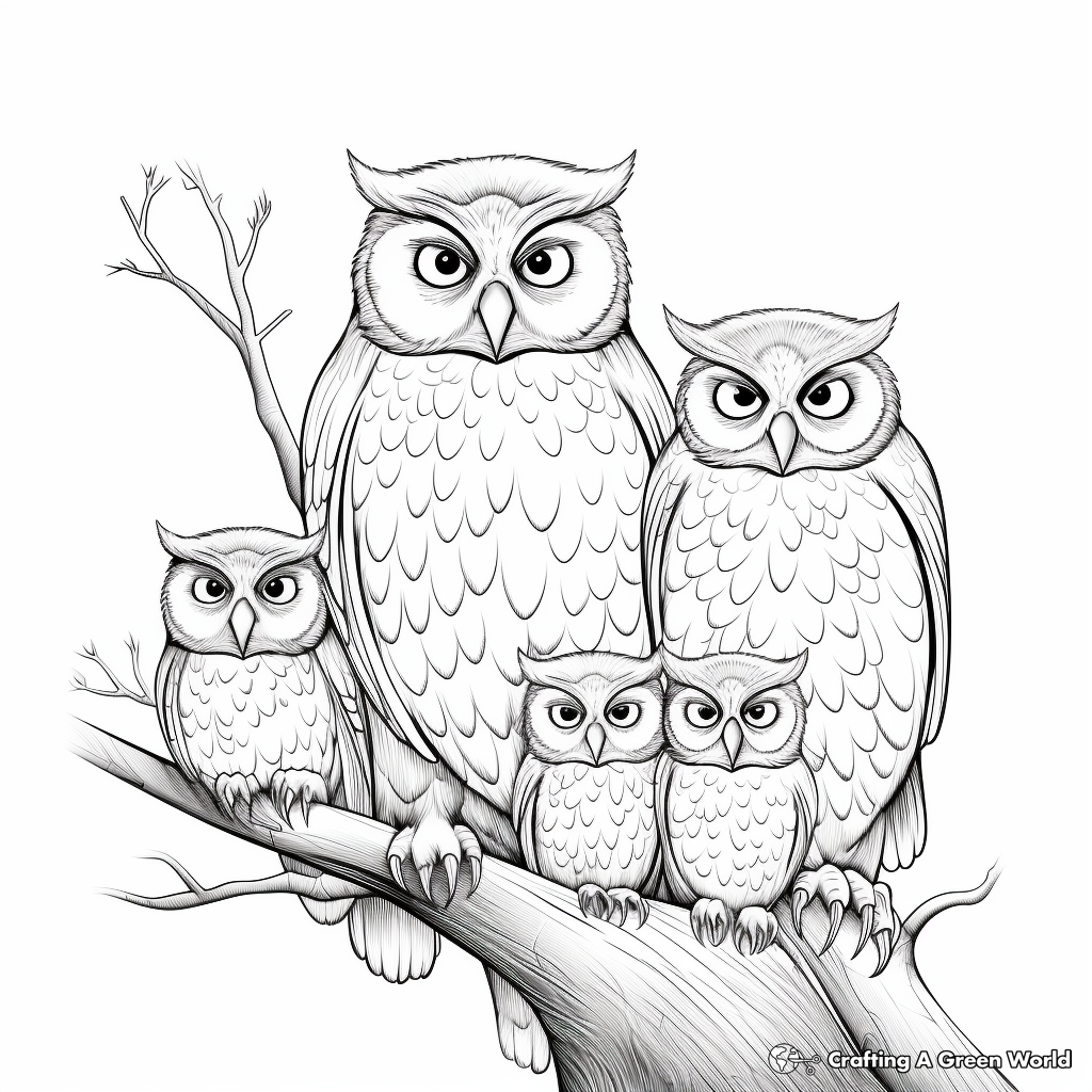 Detailed Coloring Pages Pygmy Owl Family for Advanced Colorists 2