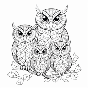 Detailed Coloring Pages Pygmy Owl Family for Advanced Colorists 3