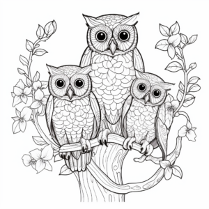 Detailed Coloring Pages Pygmy Owl Family for Advanced Colorists 4