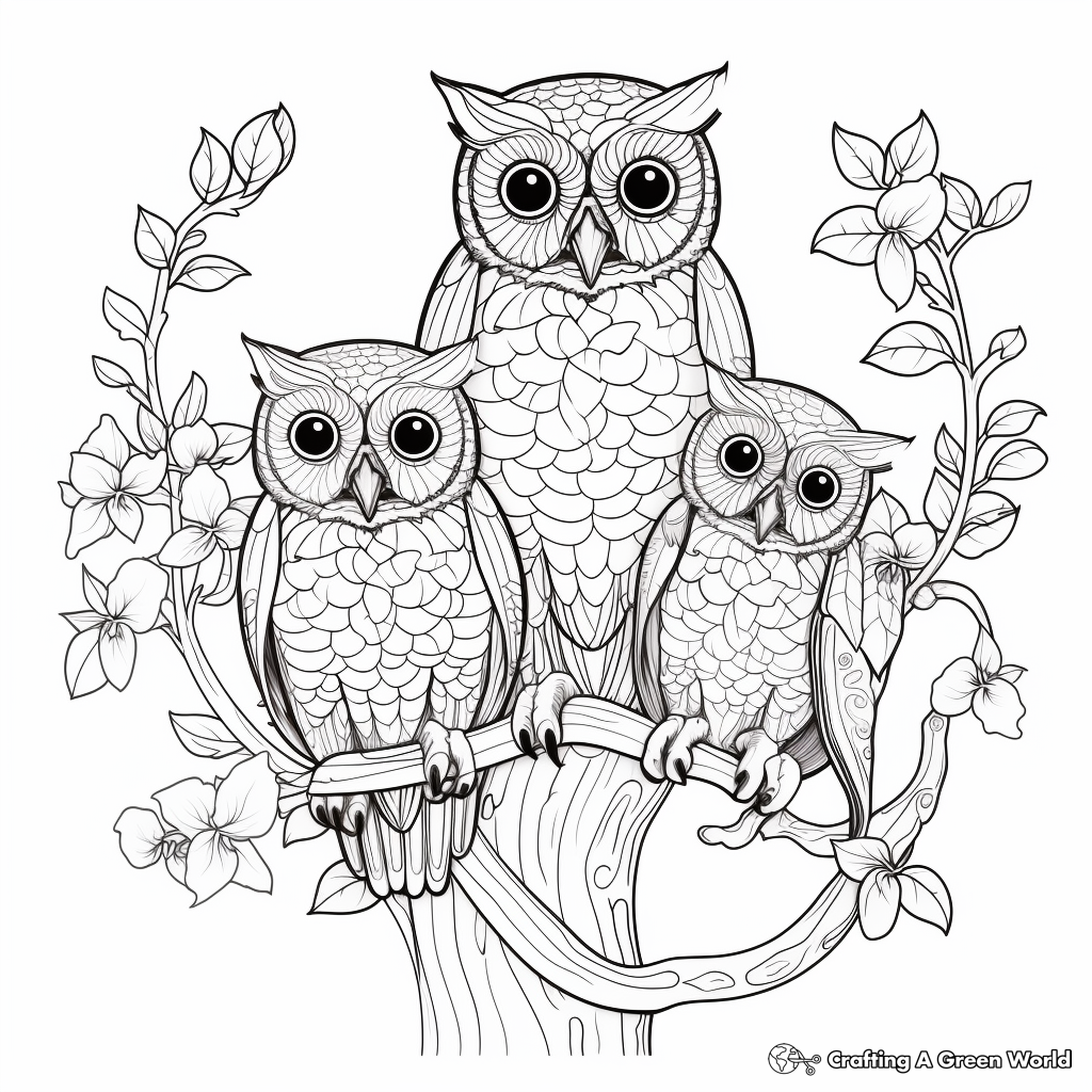 Detailed Coloring Pages Pygmy Owl Family for Advanced Colorists 4