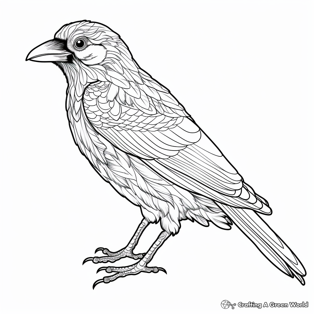 Detailed Crow Coloring Pages for Adults 1