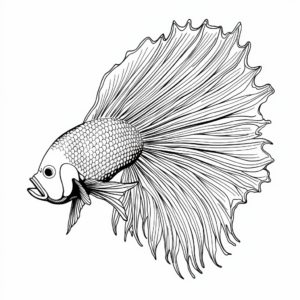 Detailed Crowntail Betta Fish Coloring Pages 1