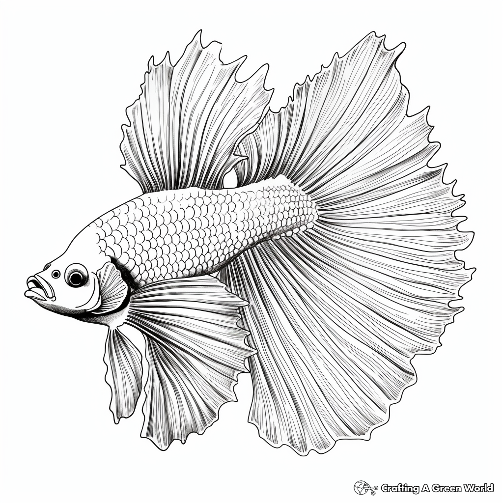 Detailed Crowntail Betta Fish Coloring Pages 2