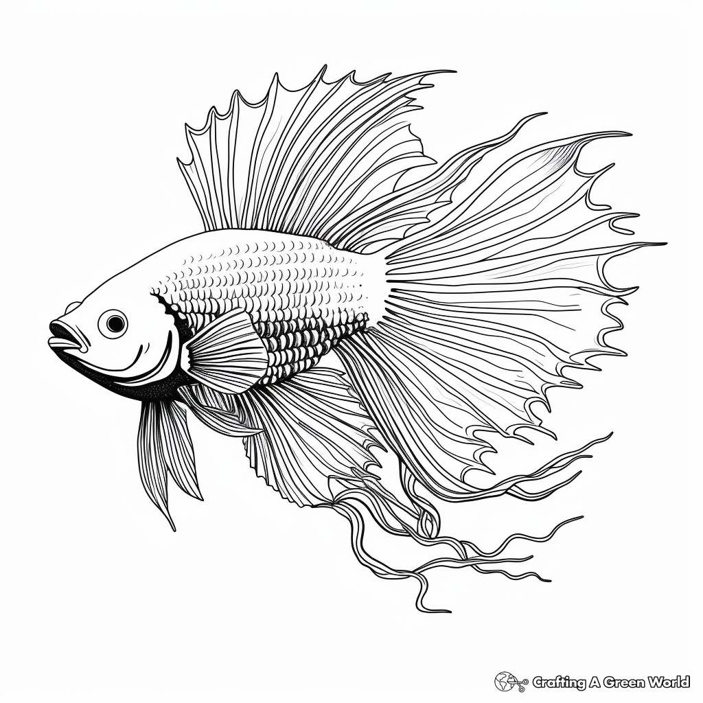 Detailed Crowntail Betta Fish Coloring Pages 3