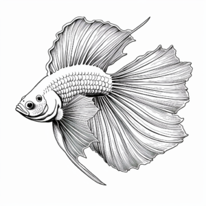 Detailed Crowntail Betta Fish Coloring Pages 4
