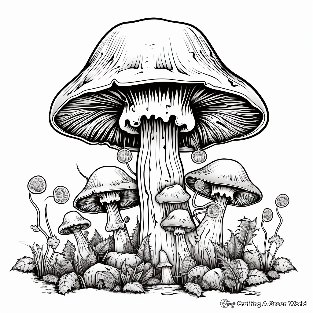 Detailed Death Cap Mushroom Coloring Pages for Adults 3