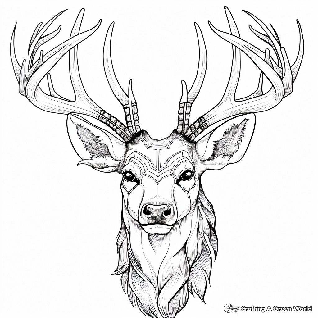 Detailed Deer Head Coloring Pages for Adults 1
