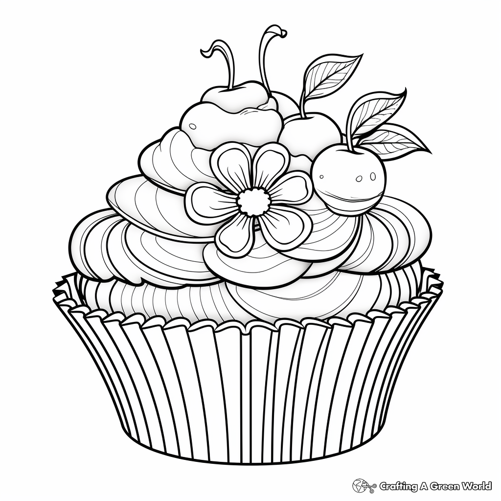 Detailed Designer Cupcake Coloring Pages for Adults 1