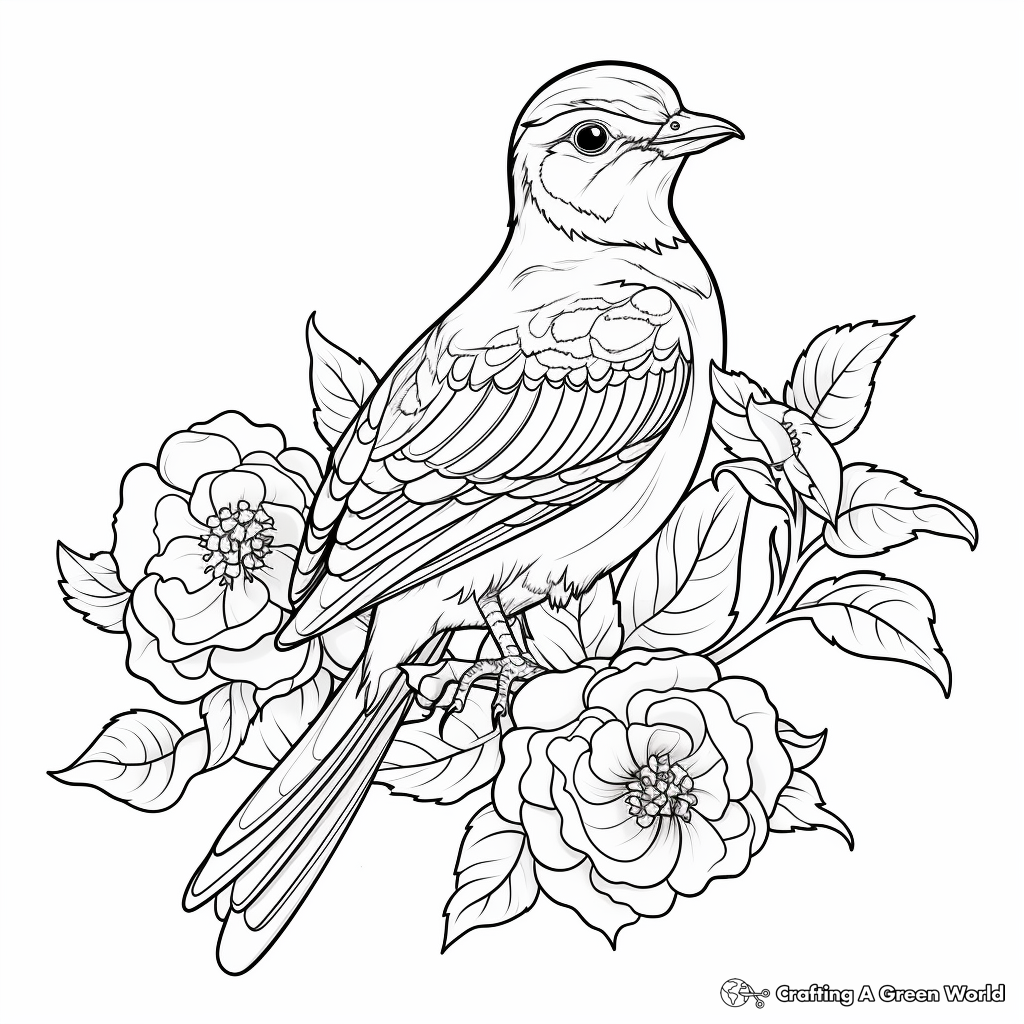 Detailed Dove and Dahlia Coloring Pages for Adults 1