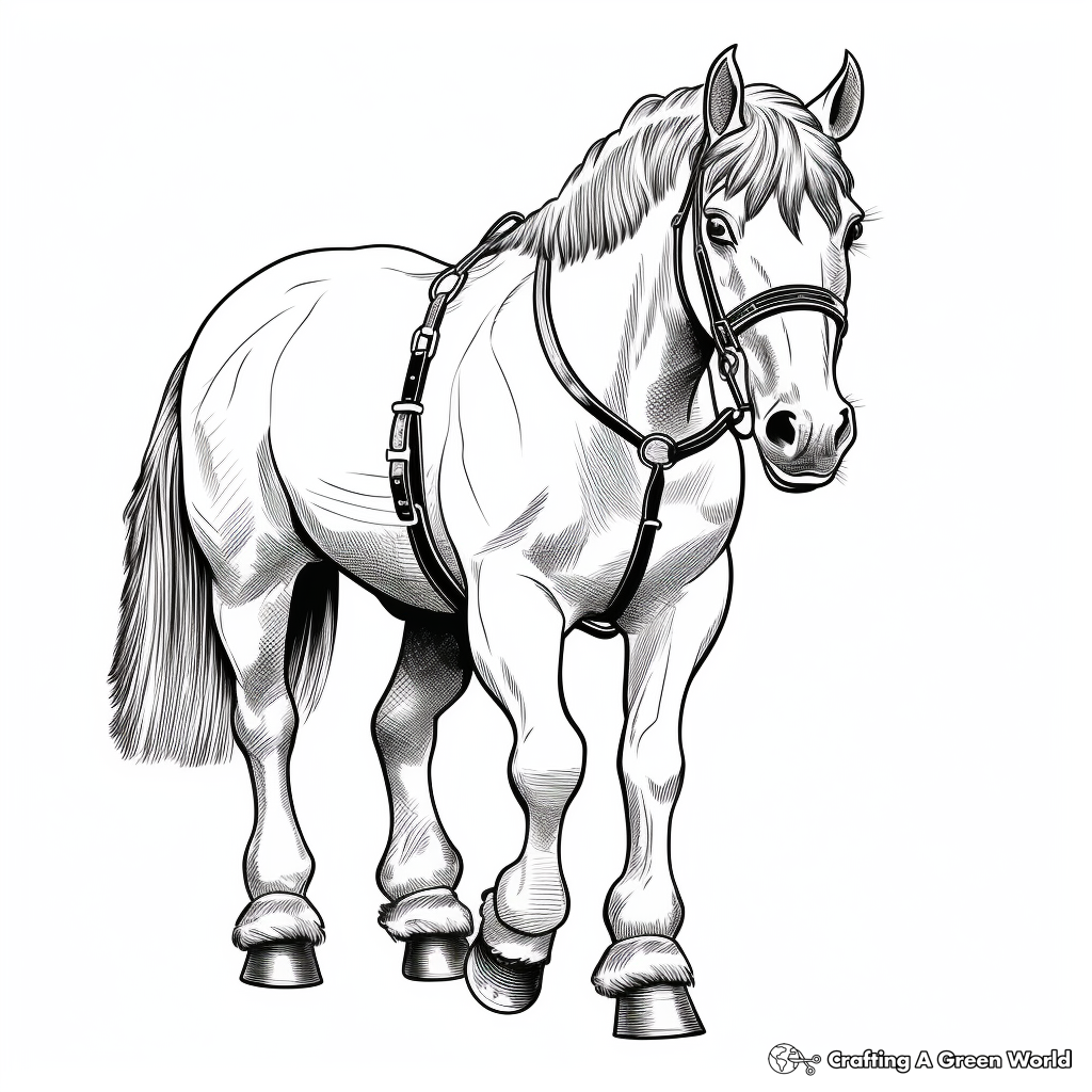 Detailed Draft Horse Coloring Pages for Adults 2