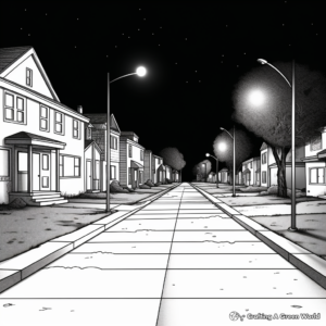 Detailed Empty Street at Night Coloring Pages 2