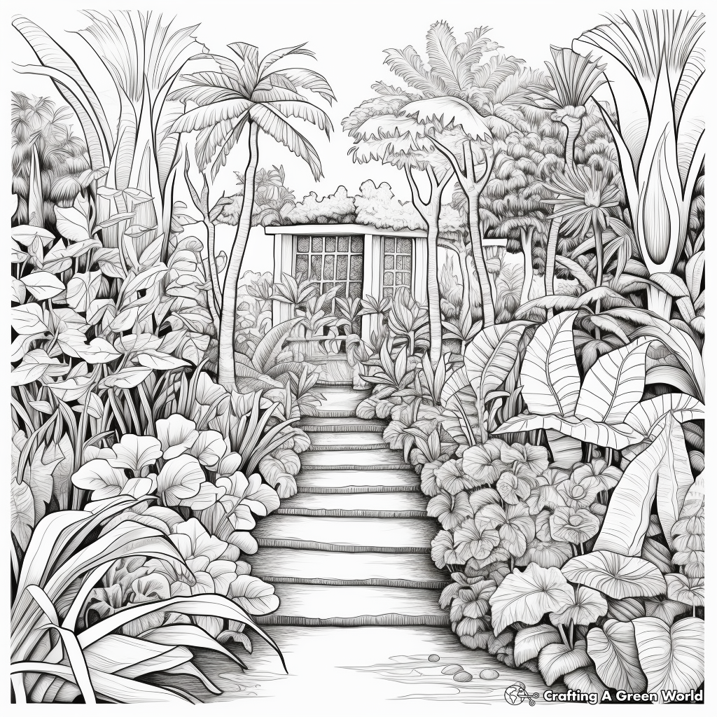 Detailed Exotic Garden Coloring Sheets for Adults 1