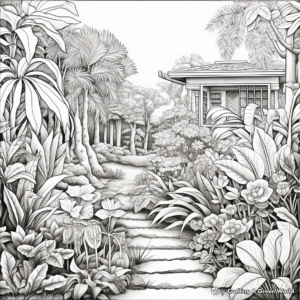 Detailed Exotic Garden Coloring Sheets for Adults 2