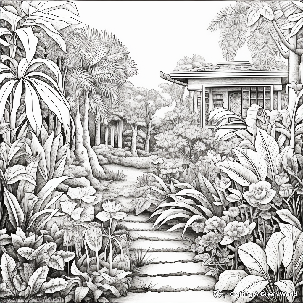 Detailed Exotic Garden Coloring Sheets for Adults 2