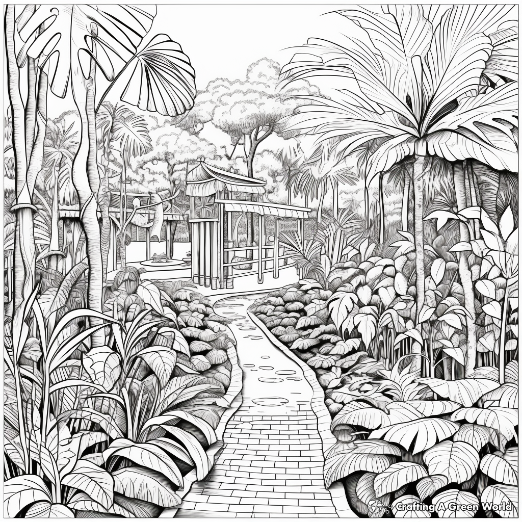 Detailed Exotic Garden Coloring Sheets for Adults 3