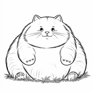 Detailed Fat Cat in the Grass Coloring Pages for Adults 1