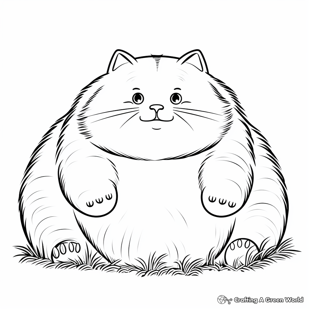 Detailed Fat Cat in the Grass Coloring Pages for Adults 1