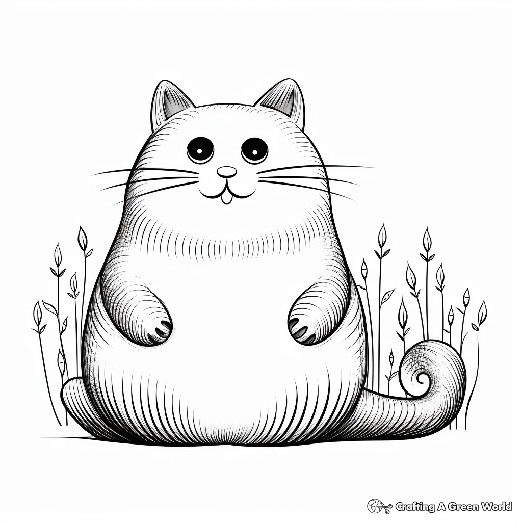 Detailed Fat Cat in the Grass Coloring Pages for Adults 2